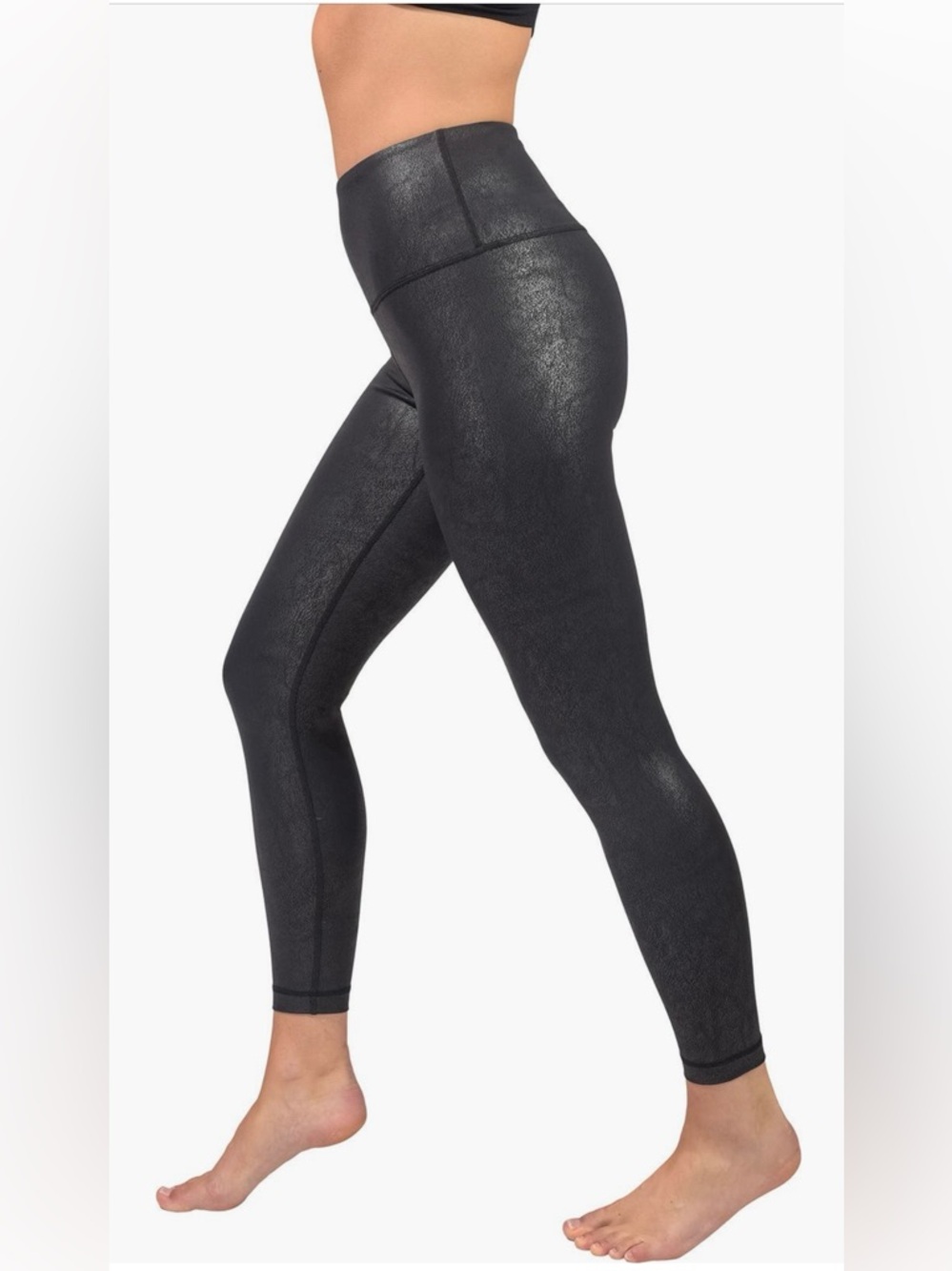 🆕 90 Degree By Reflex - Shimmery Black High-Waist Faux-Leather Leggings - NWT